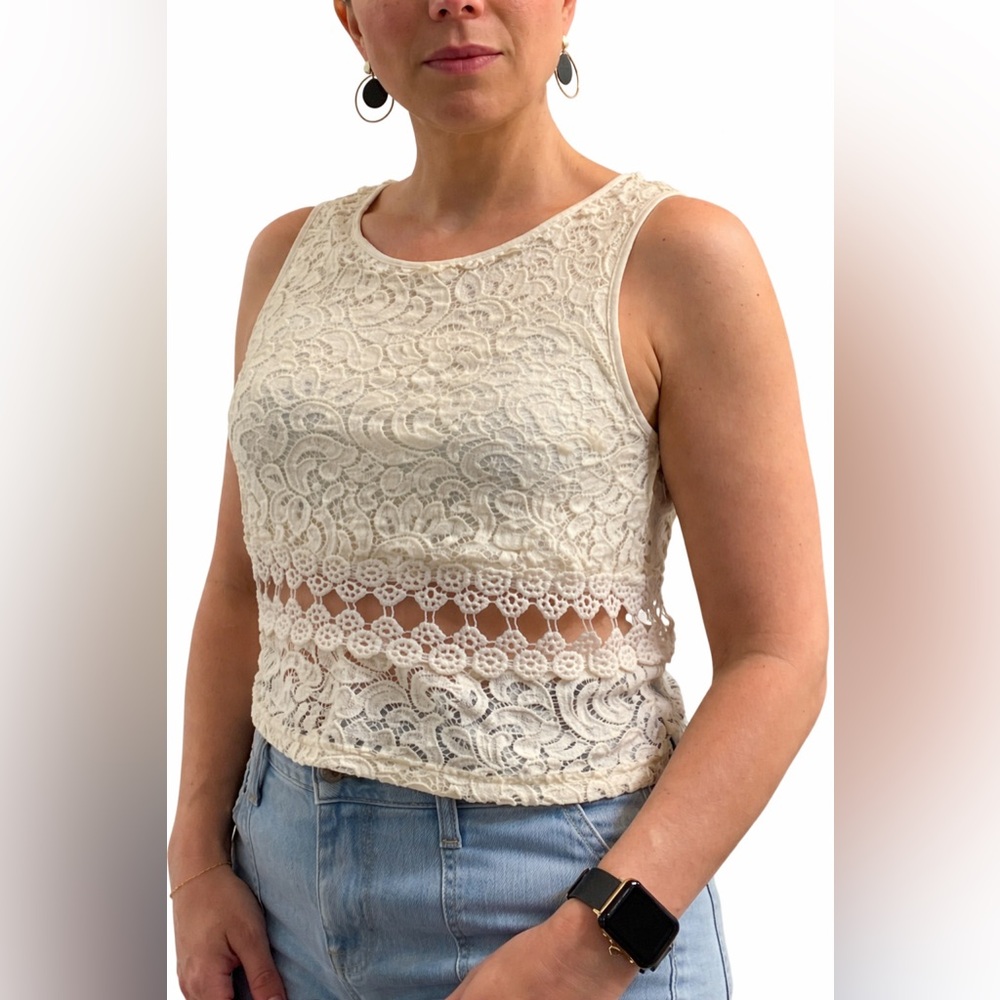 Haute Monde Cream Lace Crop Top